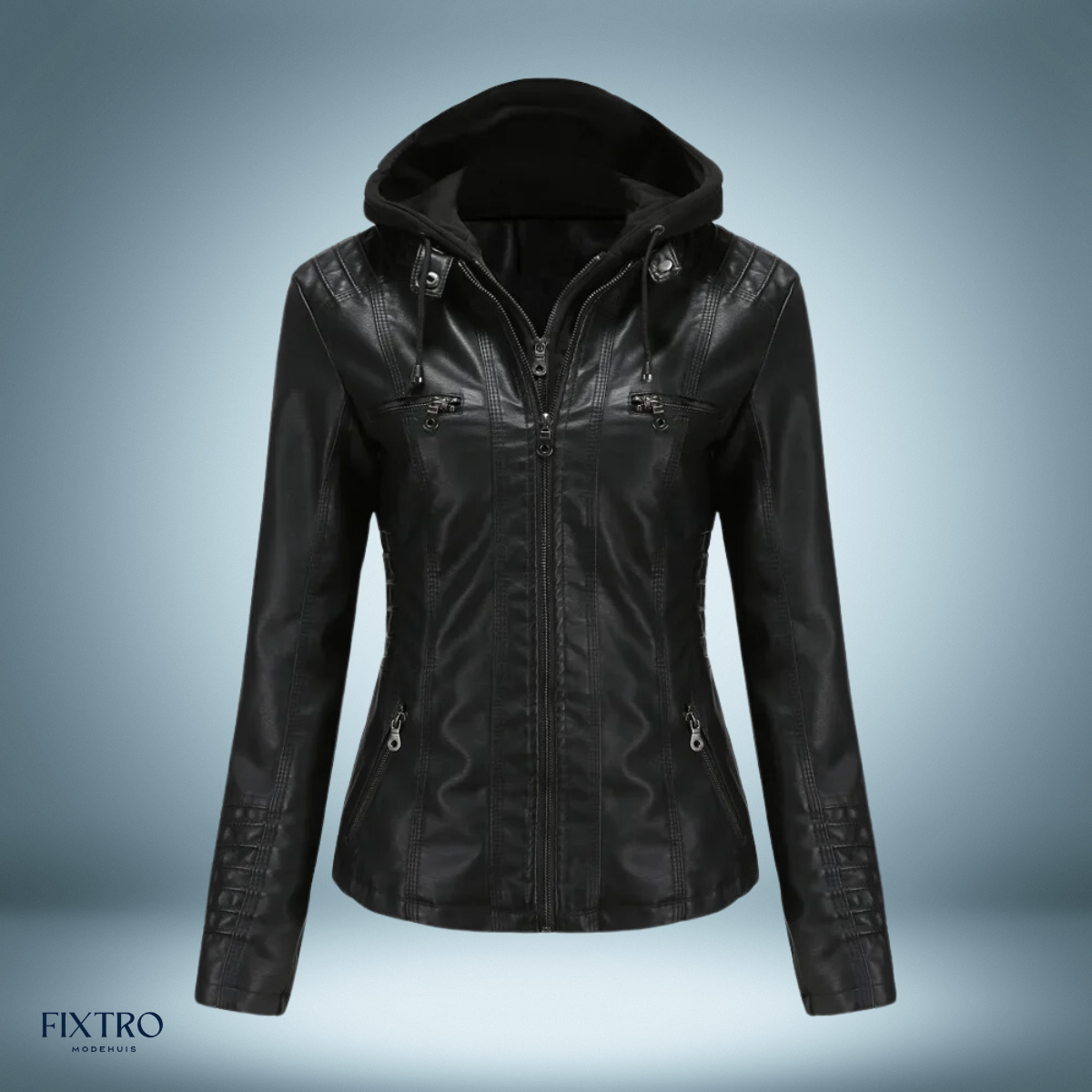 Leather - hooded jacket