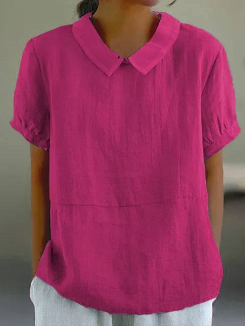 Classic Cotton and Linen Solid Color Top