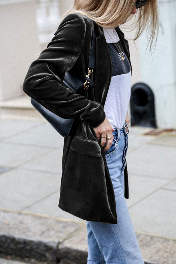 Eye-catching velvet blazer in street style