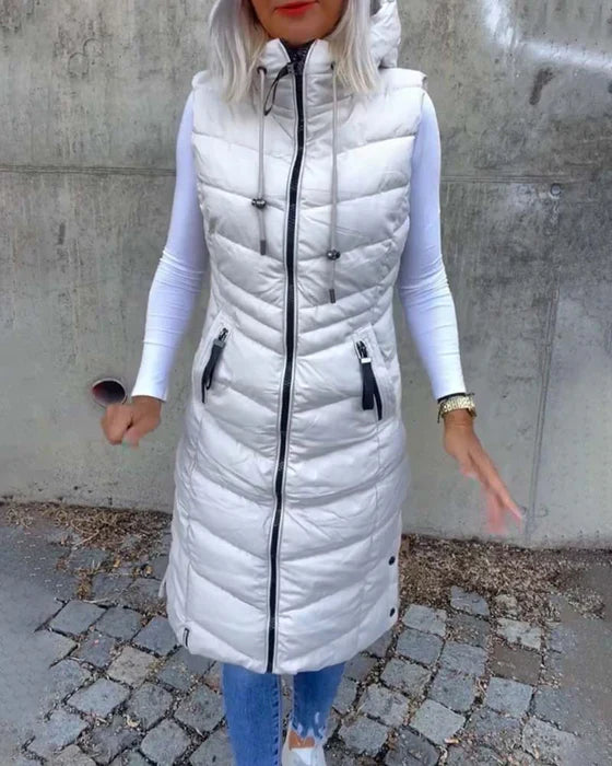 Sleeveless, casual quilted jacket with hood and zip