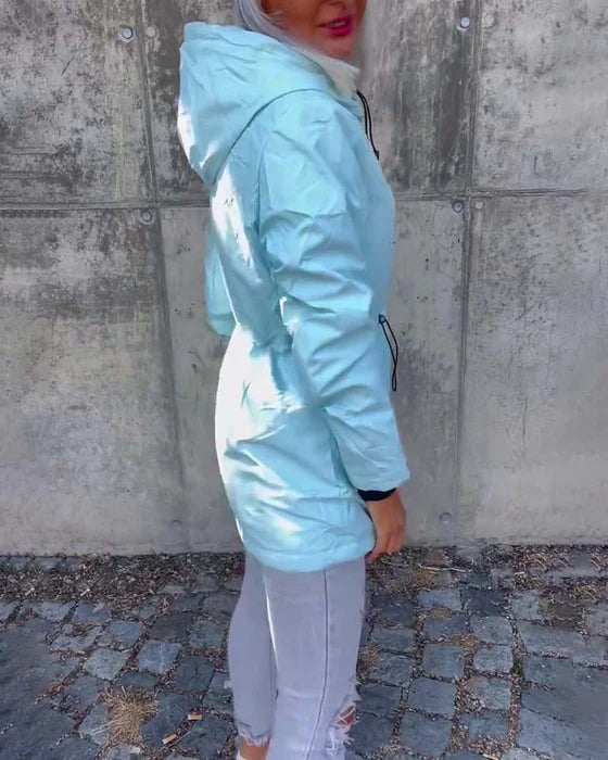 Plain color - zip-up jacket with drawstring