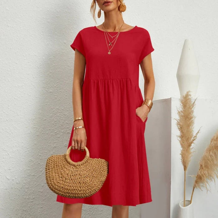 Hannah – cotton dress for women with a round neckline