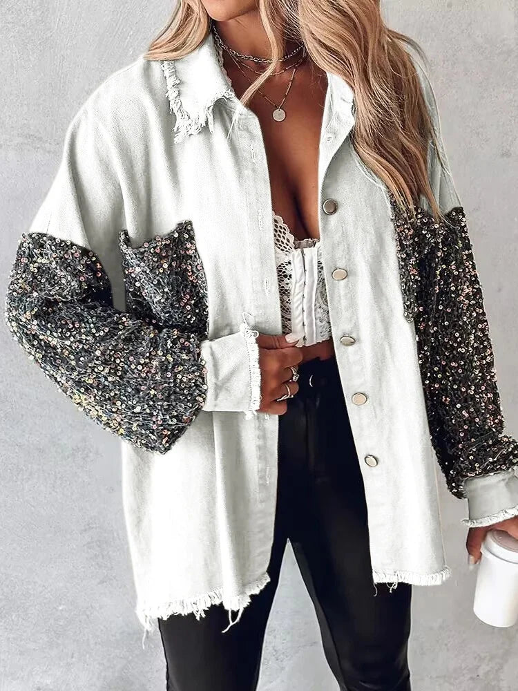 Aadhya denim jacket with contrast sequins