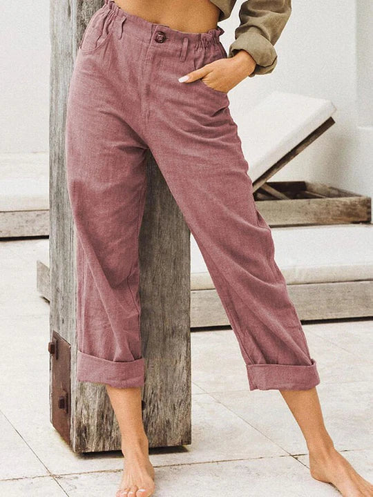 Stylish linen trousers with rolled hem - comfort & trend