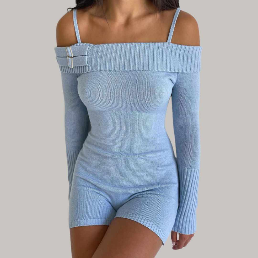 Tineke – Off-the-Shoulder Knitted Bodysuit with Ribbed Texture