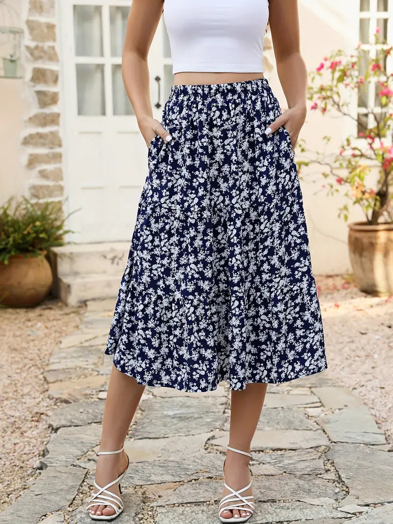 Belezza - floral print flared skirt with pockets