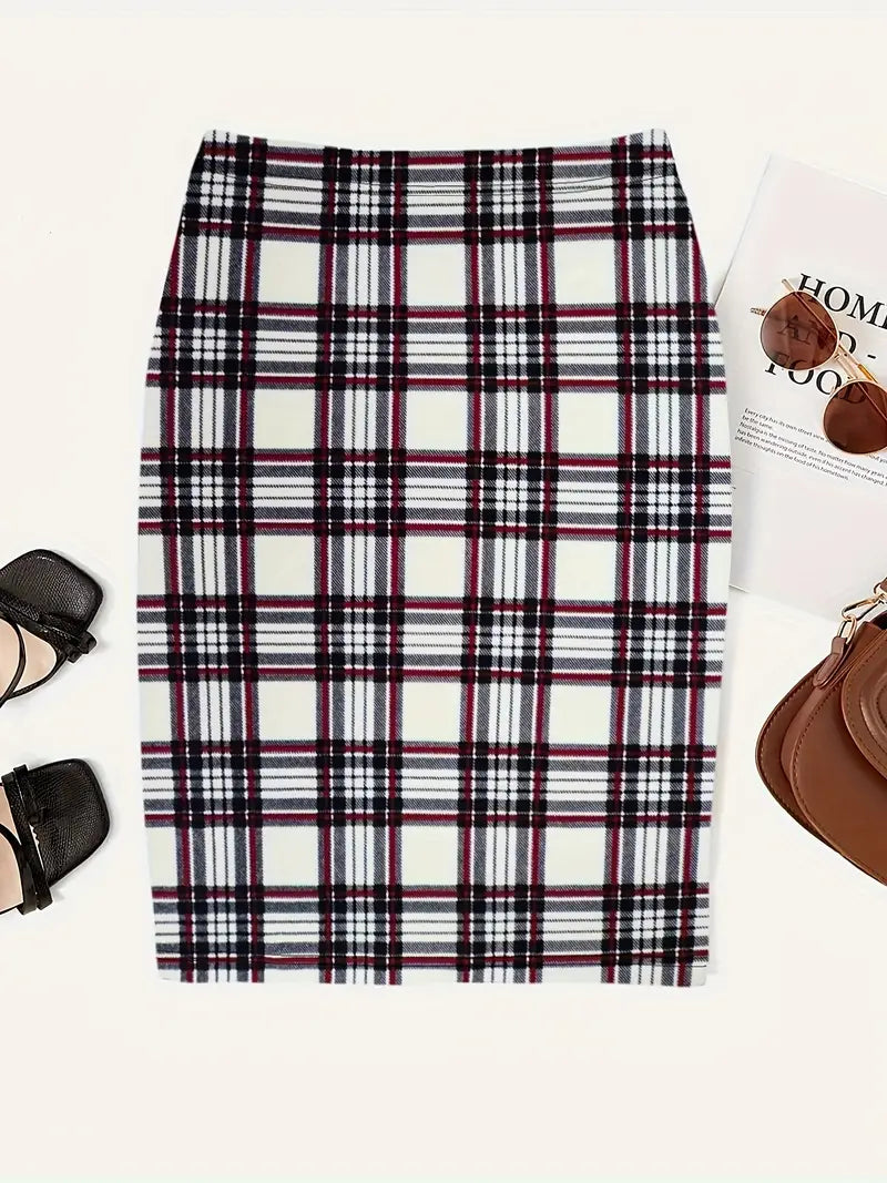 Belezza - plaid print slim skirk for spring