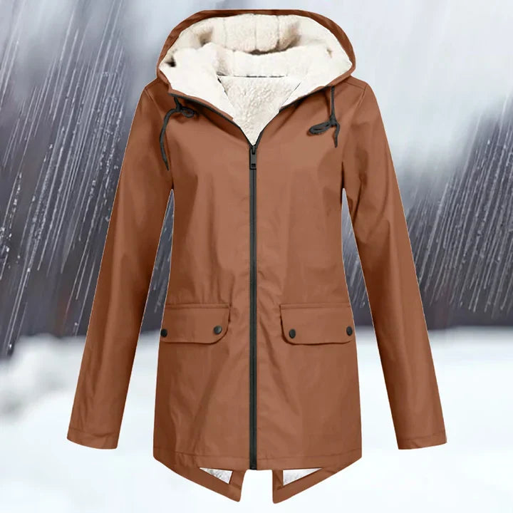 Plain wind- and waterproof jacket with hood and thickening