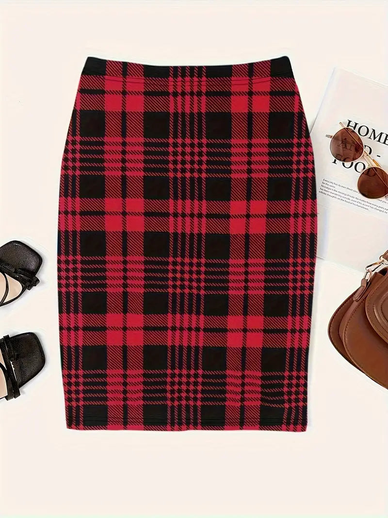 Belezza - plaid print slim skirk for spring
