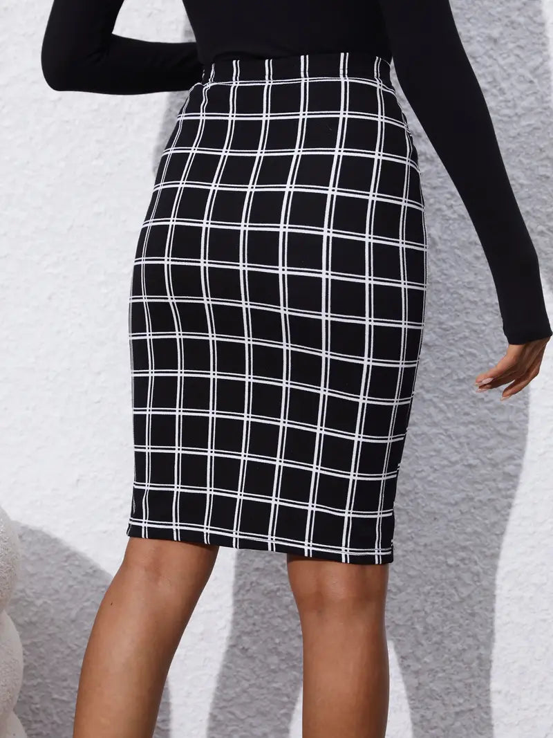 Belezza - plaid print slim skirk for spring