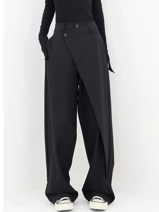 Leja - layered button wide leg pants for women