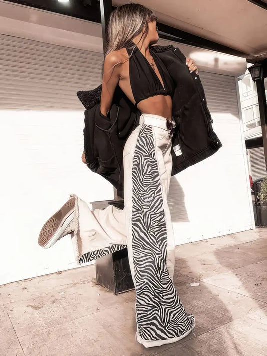 Loose Wide-Leg Patchwork Trousers