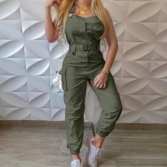 Trendy Jumpsuit - Cargo Overall with Belt