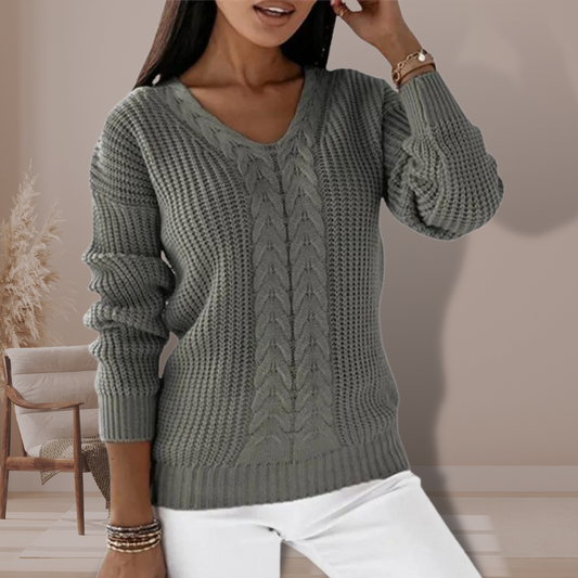 Women's Cable Sweater With V-neck