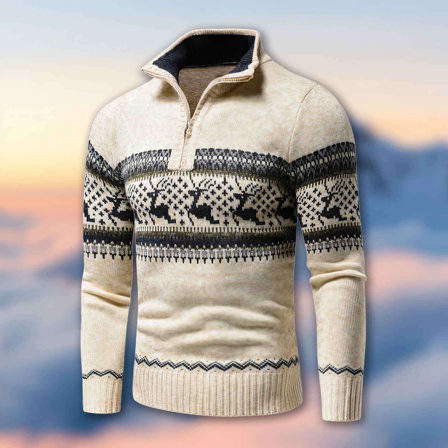 Half-zip knitted jumper for men