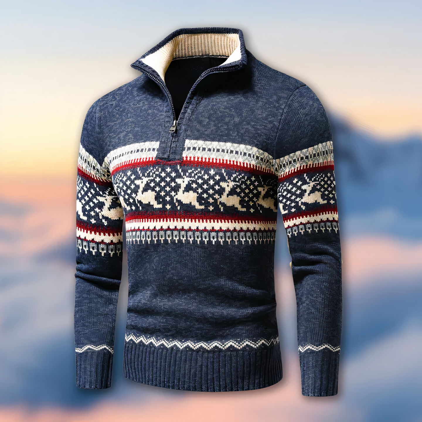 Half-zip knitted jumper for men