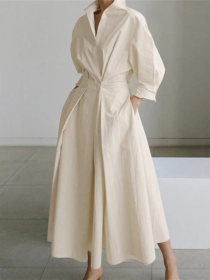 Maxi dress - for women with lapel buttons and long sleeves