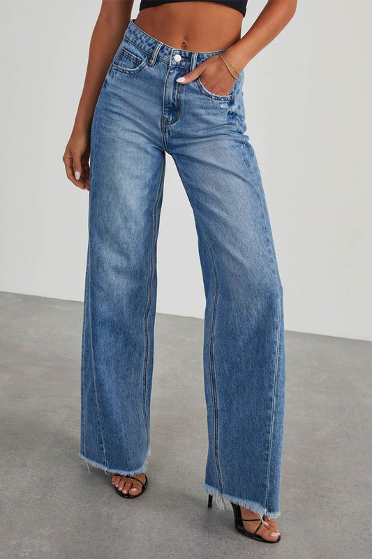 Olivia - mid waisted raw edge hem jeans
