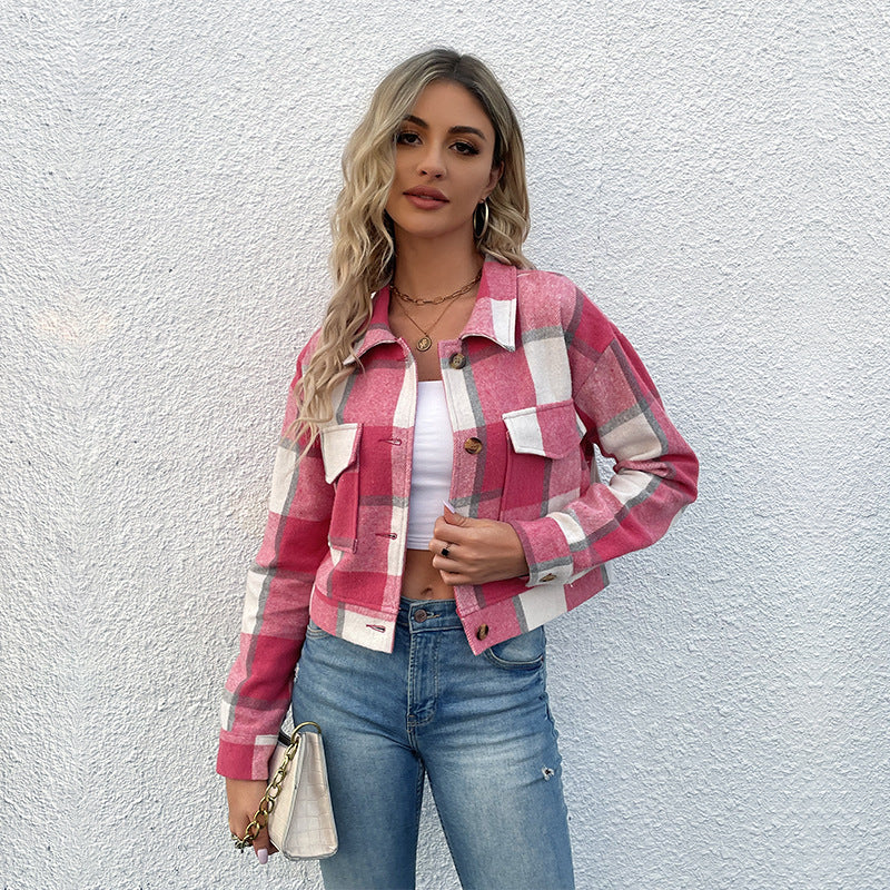 Chloe - Single-Breasted Plaid Lapel Jacket