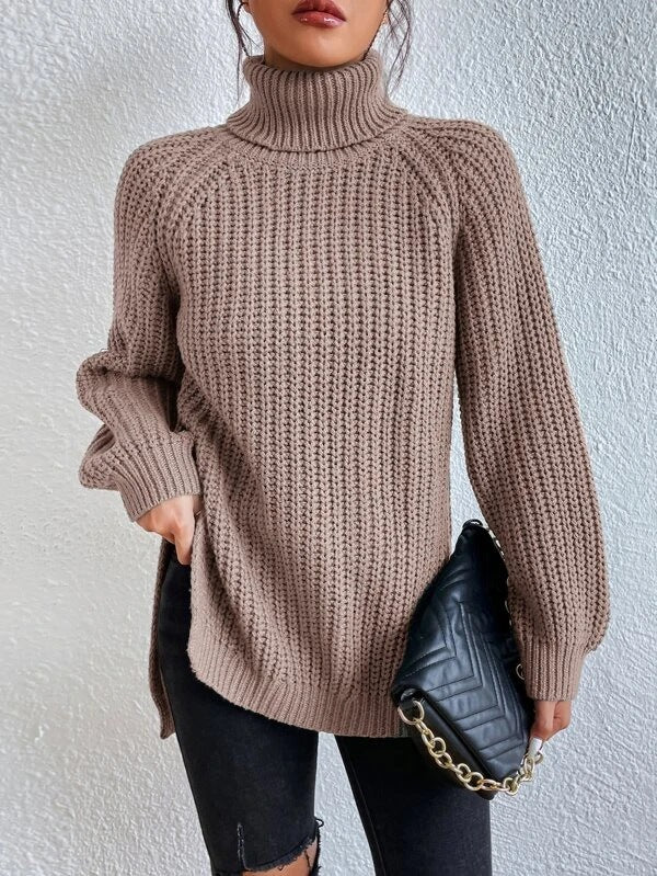 Océane Dubois | Sexy Knitted Turtle-Neck Sweater