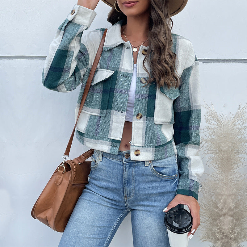 Chloe - Single-Breasted Plaid Lapel Jacket