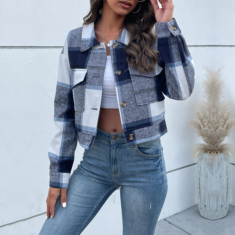 Chloe - Single-Breasted Plaid Lapel Jacket