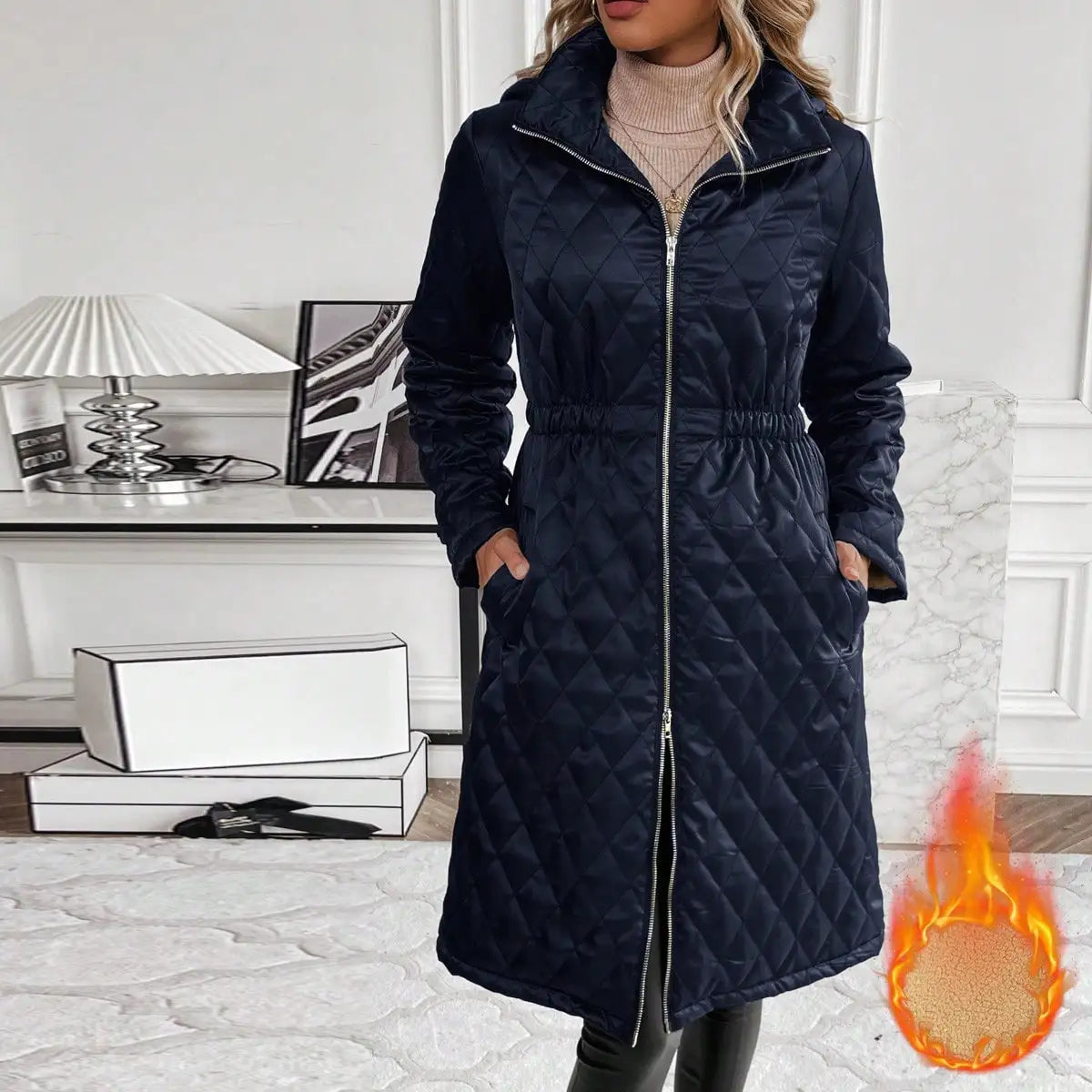 Lana - Padded Long Coat with Hood and Waistband