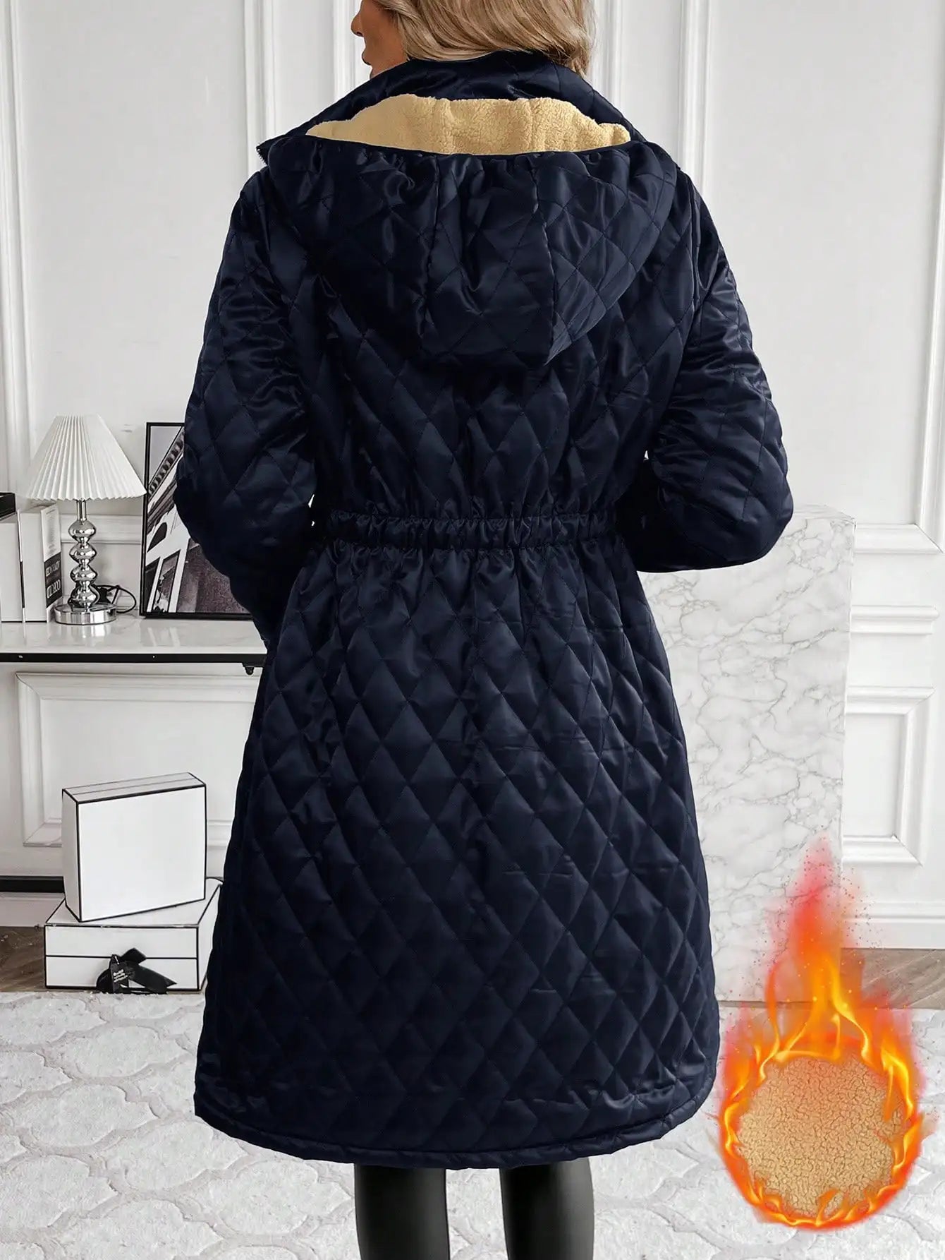 Lana - Padded Long Coat with Hood and Waistband