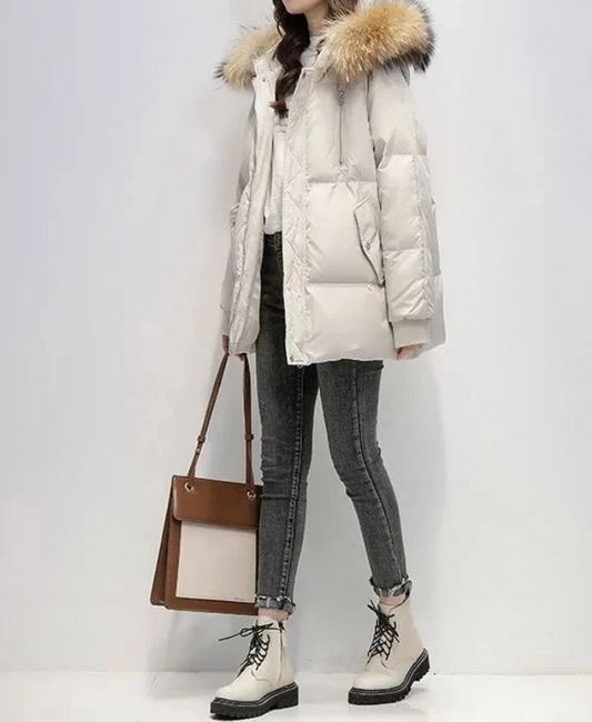 Women coat with faux fur hood