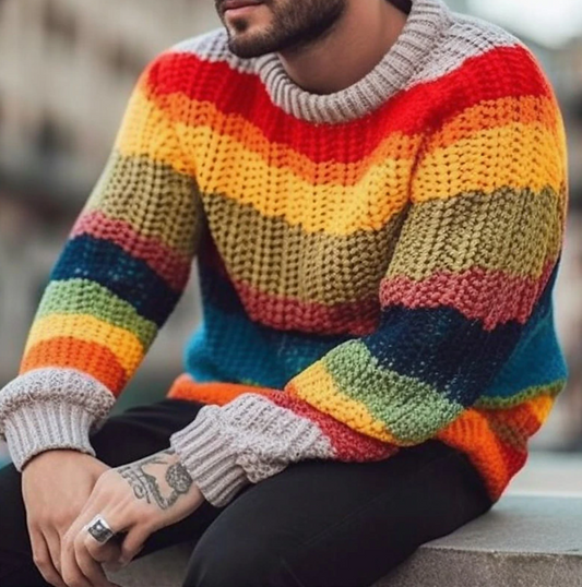 Rainbow round neck sweater for men