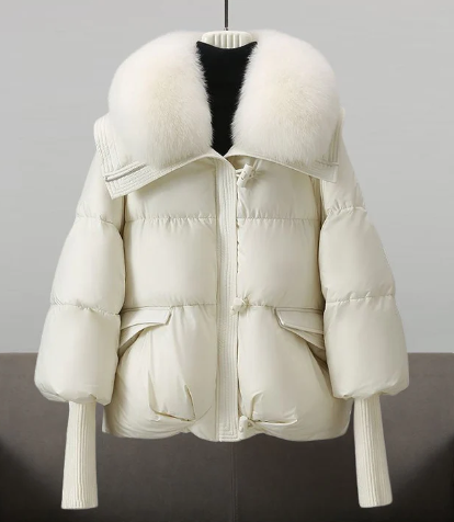 Women's padded puffer jacket with fur trim