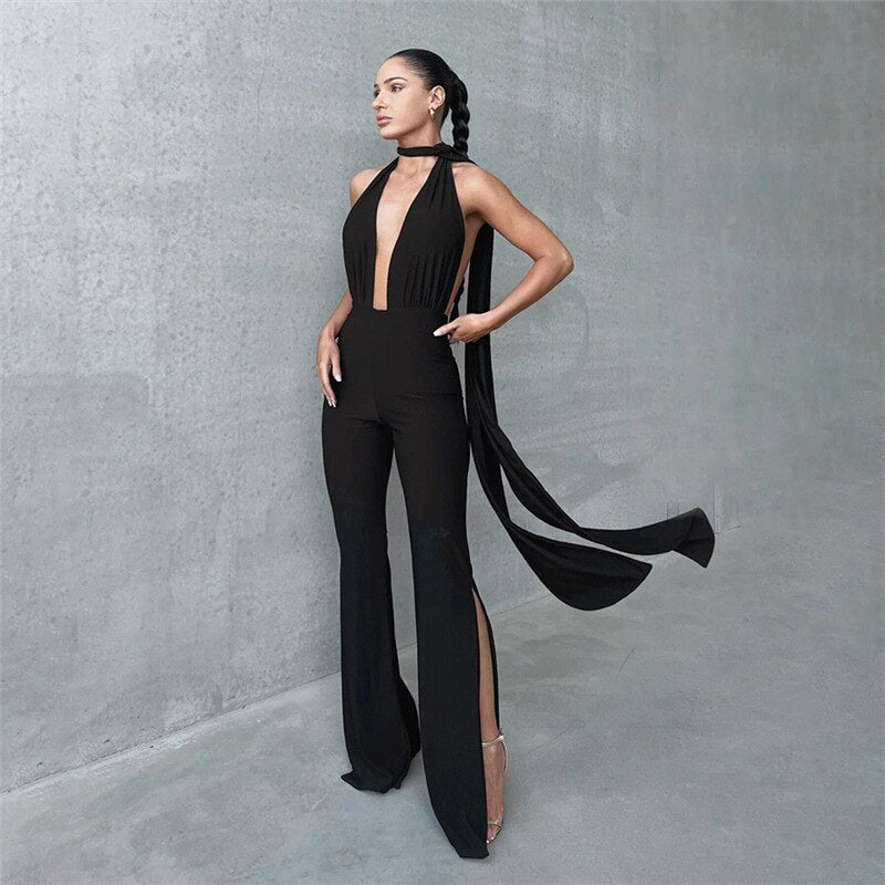 Carilynne – Black Halter Neck Jumpsuit