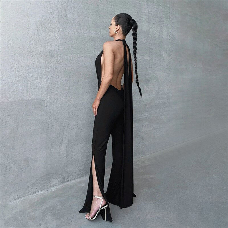 Carilynne – Black Halter Neck Jumpsuit