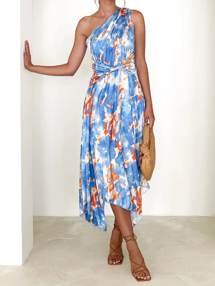 Floral One Shoulder Hem Dress