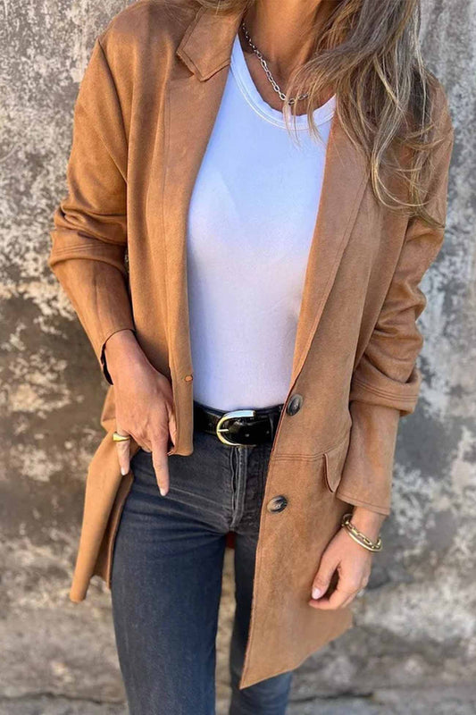 Chanel - Faux Suede Button-Down Lapel Jacket