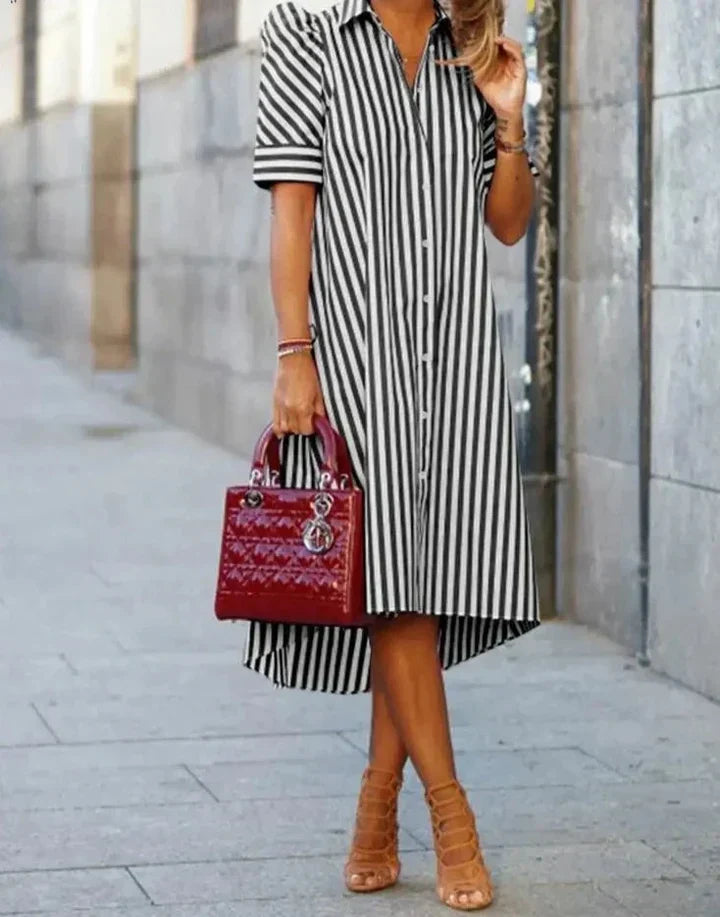 Clara - striped shirt dress in black and white