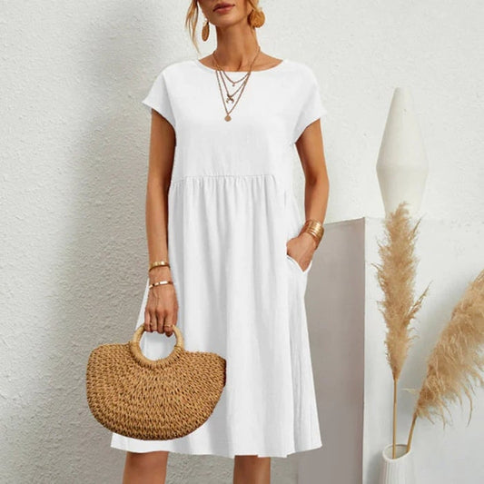 Hannah – cotton dress for women with a round neckline