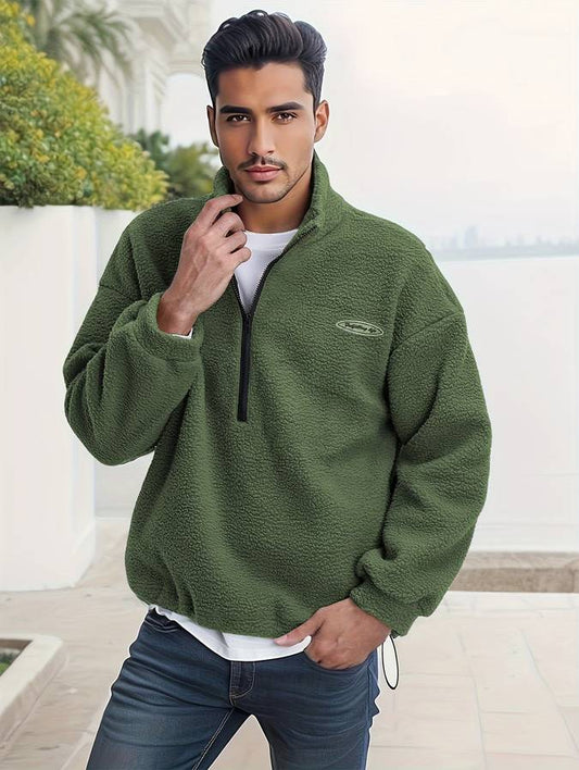 Men's fleece jumper with v-neck