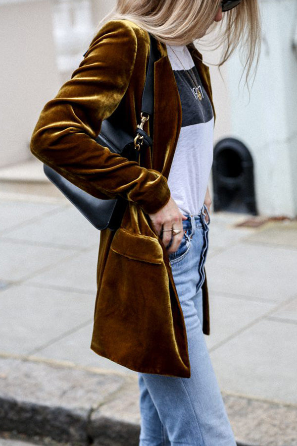 Eye-catching velvet blazer in street style