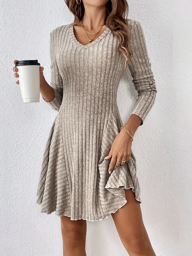 Sophia casual long sleeve ribbed a-line dress