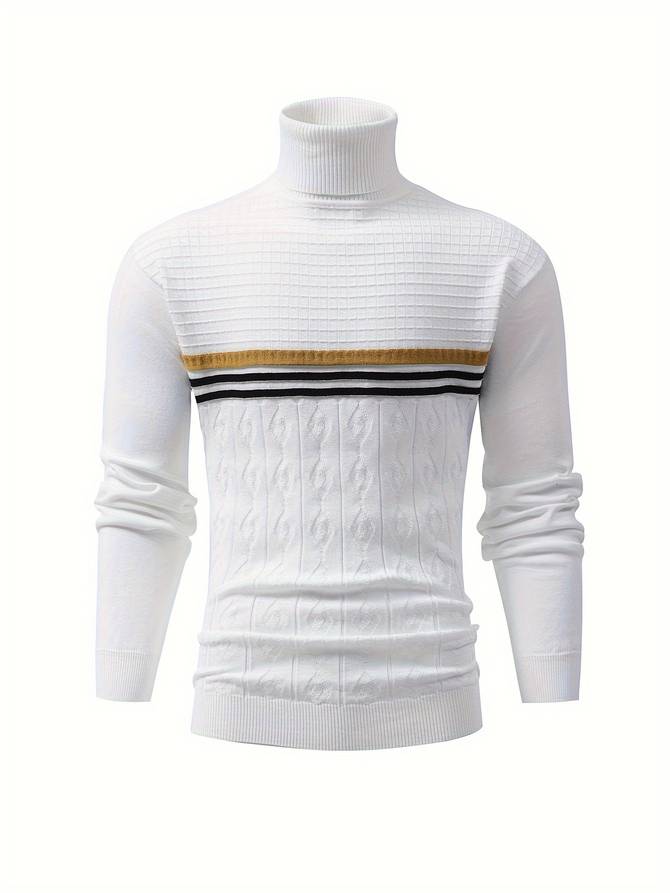 Men's striped white turtleneck