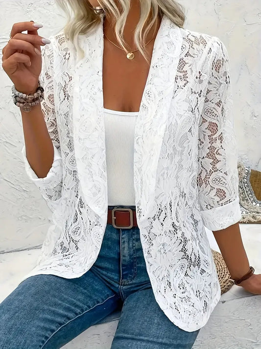 Elegant See-Through Blazer with Floral Pattern