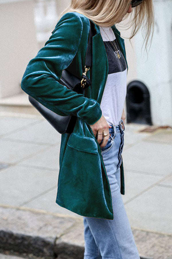 Eye-catching velvet blazer in street style