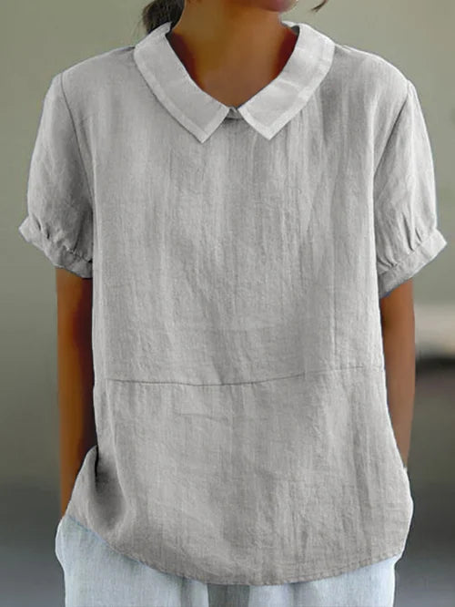 Classic Cotton and Linen Solid Color Top