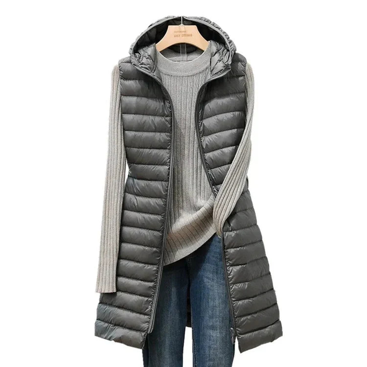 Gera - down vest with hood made of cotton for women