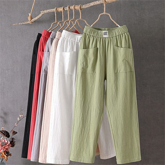 Belezza casual cotton and linen trousers with elastic waistband