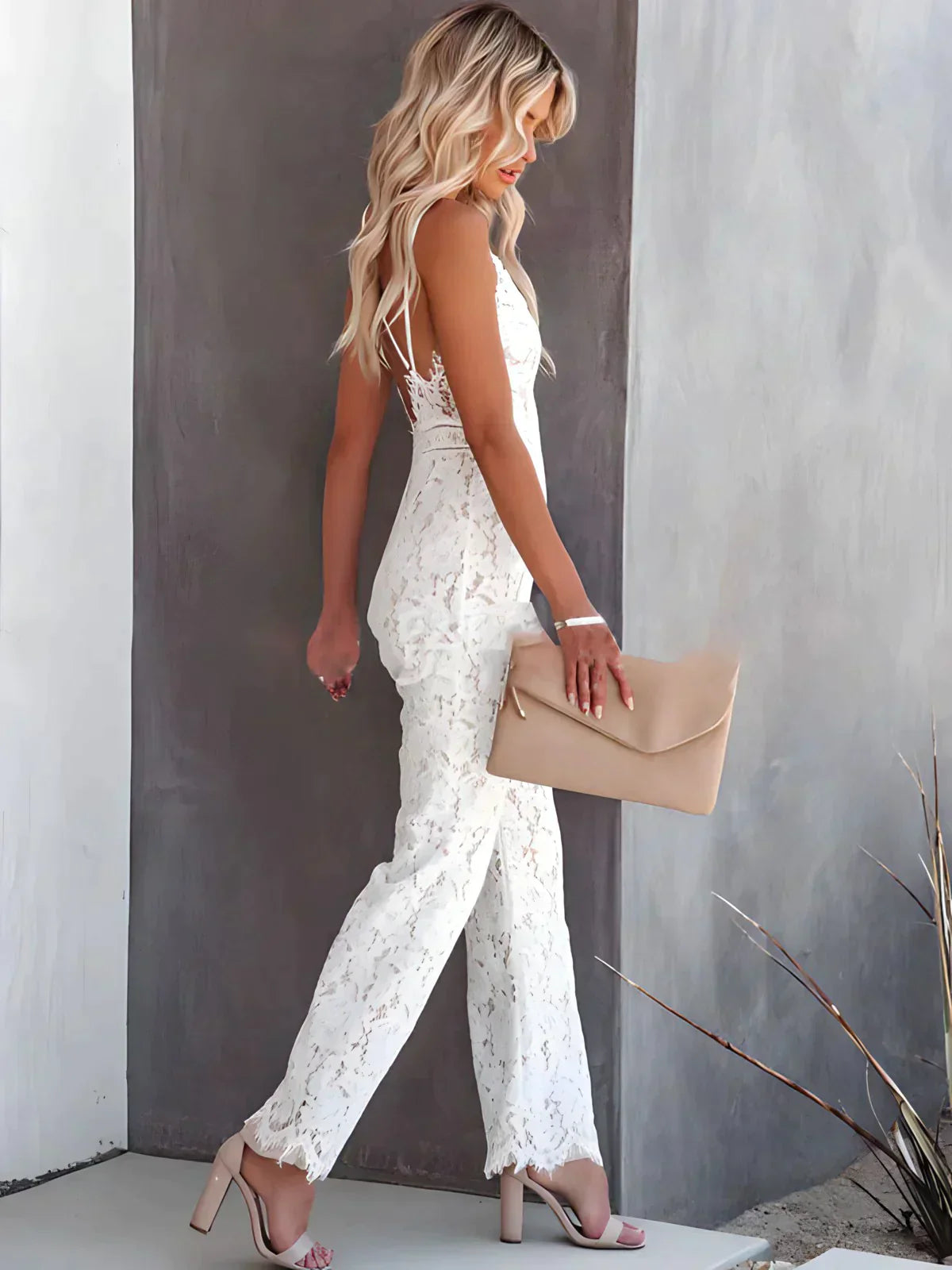Embroidery Lace V Neck Regular Jumpsuit