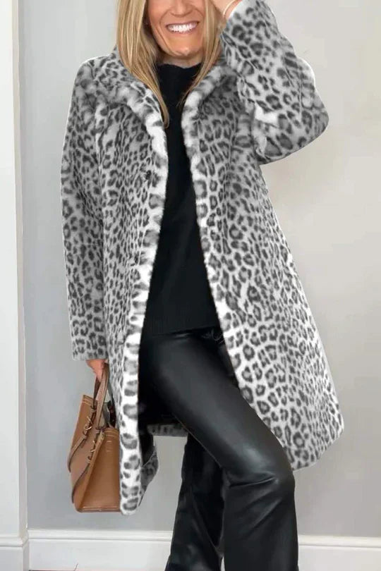 Emmy - classic women's winter coat with leopard print