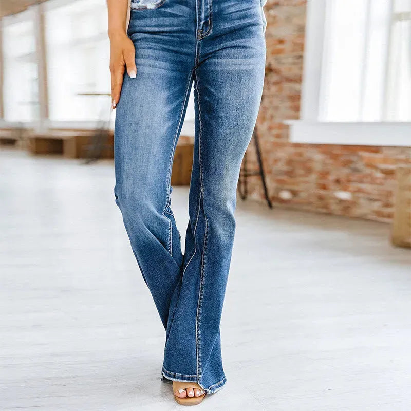 Trendy high-waisted jeans for fashion-conscious women in winter