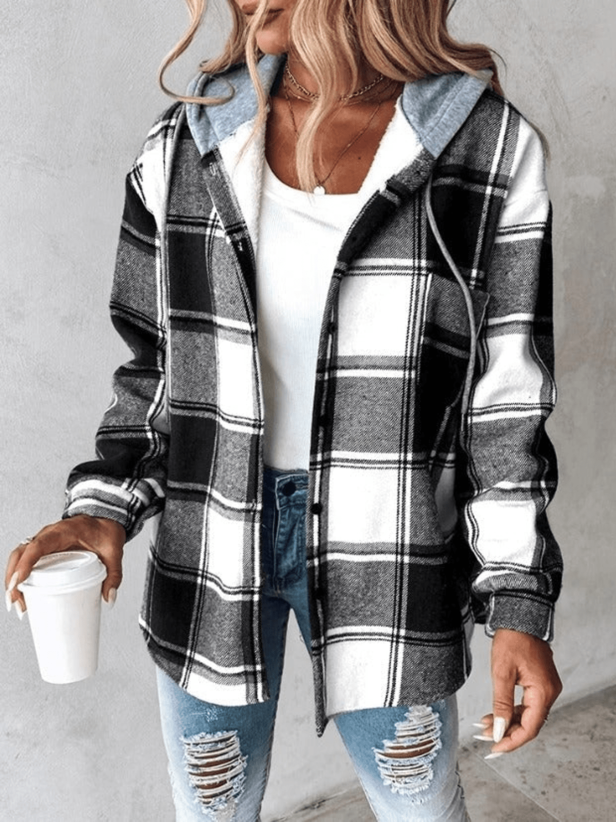 Elisa - casual flannel shirt with hood